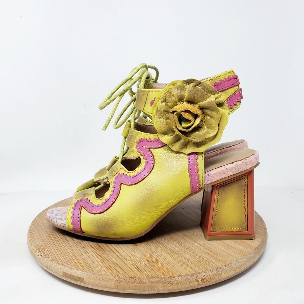L'Artiste Shoes Womens 35 Supercute Colorful Flower Lace Up Fishtail Heel Sandal - Picture 7 of 13
